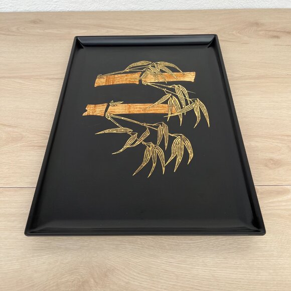 Vintage Couroc Monterey MCM Inlaid Brass Teak Wood Bamboo Rectangle Serving Tray - Picture 2 of 16